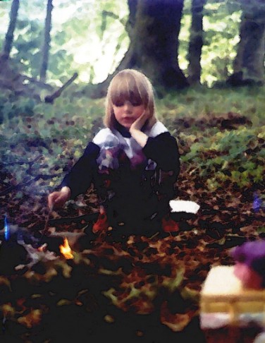 Anne meditating at the firewood